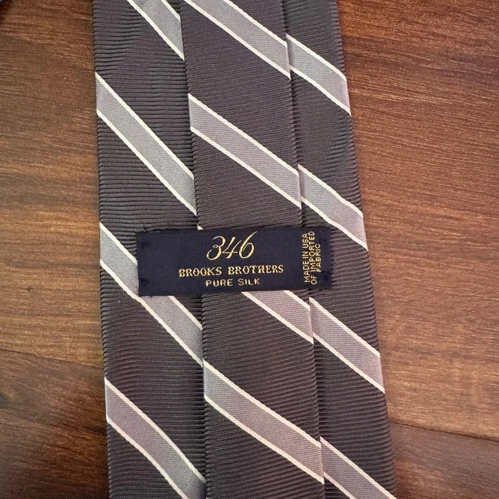 BROOKS BROTHERS “346” Classic All Silk Dark and Light Gray Formal Repp Tie